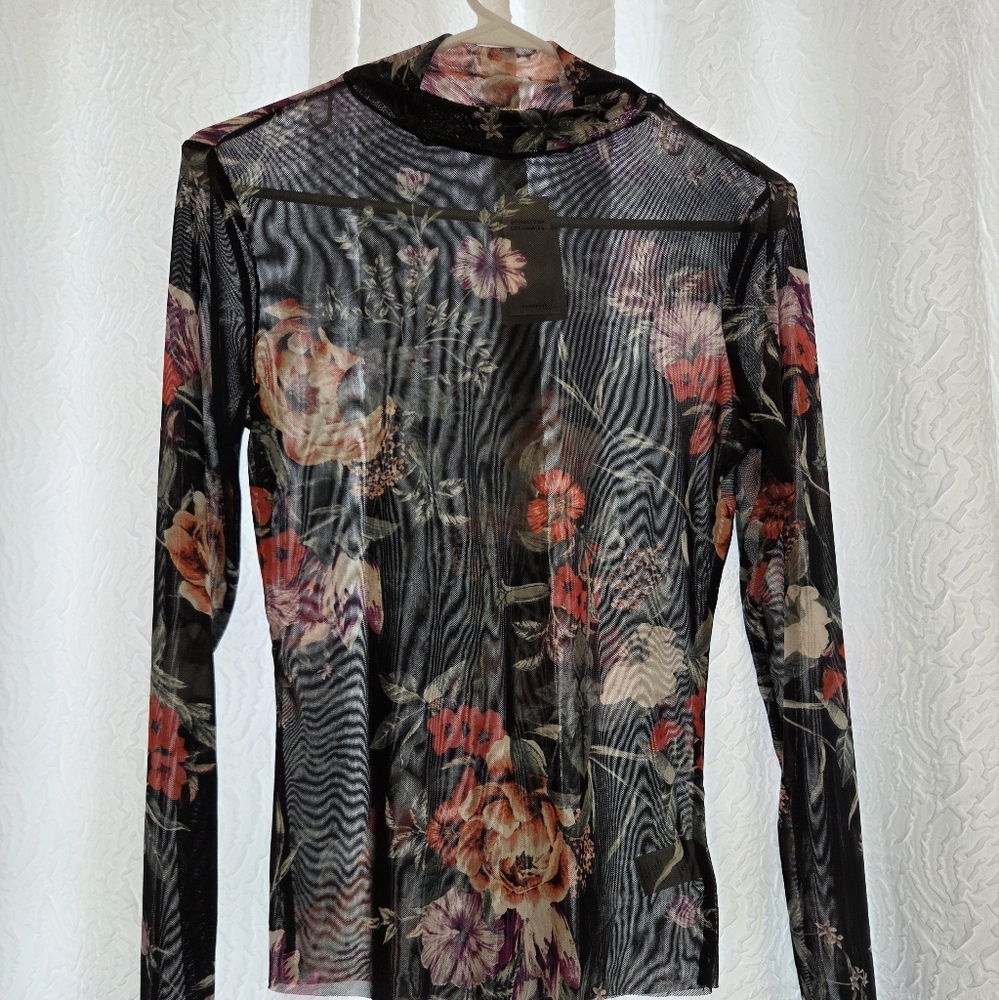 Elegant Floral Long Sleeve Mesh Blouse
